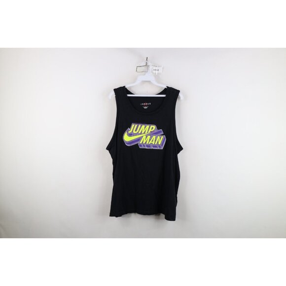 Nike Air Jordan Mens Large Faded Spell Out Jump Man Tank Top T-Shirt Black - Picture 1 of 16